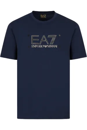 EA7 Top, Herre, Blå, XL, Bomuld, Kortærmet blå logo T-shirt