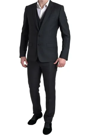 Dolce & Gabbana Jakkesæt, Herre, Sort, M, Uld, Klassisk Sort Slim-Fit 3-Delt Jakkesæt