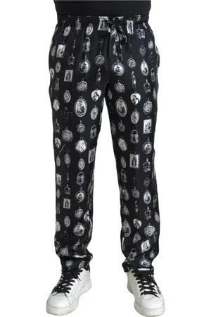 Dolce & Gabbana Bukser, Herre, Sort, L, Religiøst Print Silke Joggers