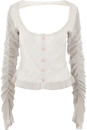 CORMIO Strik, Dame, , 2XS, Bomuld, Sølv Lurex Cardigan med Diamantmønster