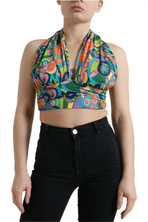 Dolce & Gabbana Top, Dame, Flerfarvet, XS, Multifarvet Halterneck Crop Top