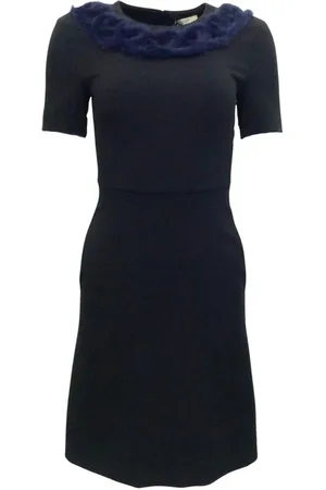 Fendi Kjole, Dame, Sort, XS, Polyester, Sort Strikket Mink Krave Kjole