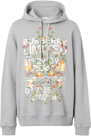 Burberry Sweathshirts & Hoodies, Herre, Grå, 2XS, Bomuld, Grå Blomstret Logo Sweater