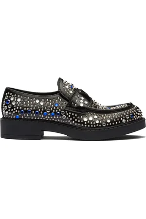 Prada Sko, Herre, Sort, 40 EU, Læder, Sorte Rhinestone Læder Loafers