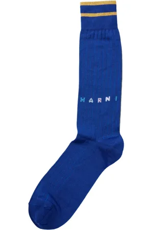 Marni Undertøj, Herre, Blå, M, Bomuld, Intarsia Logo Sokker