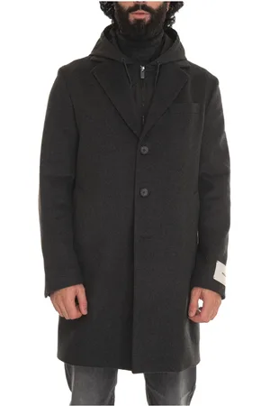 PAOLONI Frakke, Herre, Sort, 3XL, Uld, Hættefrakke med Aftagelig Indvendig Bib