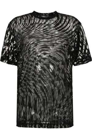 MUGLER Top, Dame, Sort, S, Sort Mesh Top med Stjernemønster