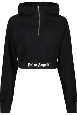 Palm Angels Sweathshirts & Hoodies, Dame, Sort, L, Uld, Kort Zip Hoodie med Logo