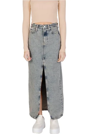Calvin Klein Nederdel, Dame, Blå, W32, Denim, Lang Split Maxi Nederdel