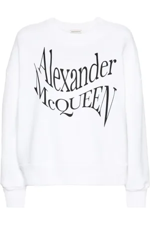 Alexander McQueen Sweathshirts & Hoodies, Dame, Hvid, S, Bomuld, Hvid Crewneck Sweatshirt med Logo Print