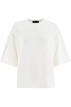 Fabiana Filippi Top, Dame, Hvid, L, Bomuld, Elegant Diamantbroderet T-shirt