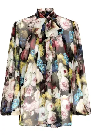 Dolce & Gabbana Bluser & Skjorter, Dame, Flerfarvet, M, Chiffon, Blomstret Silke Chiffon Skjorte