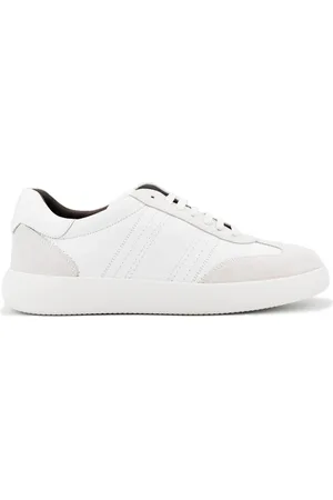 BRIONI Sko, Herre, Hvid, 42 1/2 EU, Læder, Hvide Læder Sneakers med Ruskind Detaljer