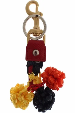 Dolce & Gabbana Tilbehør, Dame, Flerfarvet, ONE SIZE, Læder, Multifarvet Raffia Læder Nøglering med Metal Detaljer