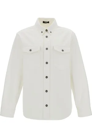 VERSACE Skjorte, Herre, Hvid, L, Bomuld, Hvid Skjorte med Knappet Krave