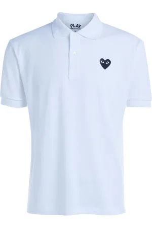 Comme des Garçons Top, Herre, Hvid, XL, Bomuld, Hvid Polo Shirt med Sort Hjerte