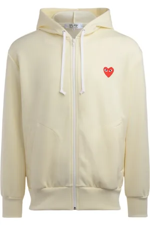 Comme des Garçons Sweathshirts & Hoodies, Herre, , L, Uld, Ivory Hættetrøje med Rød Hjerte