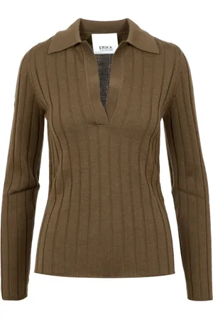 ERIKA CAVALLINI Strik, Dame, Brun, M, Uld, Brun Uld Polo Shirt med Lange Ærmer