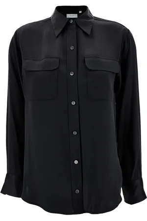 Equipment Bluser & Skjorter, Dame, Sort, S, Sort Silkeskjorte med Spids Krave
