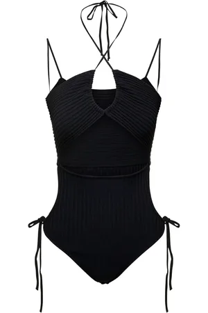 ANDREA ADAMO Top, Dame, Sort, S, Uld, Sort Ribstrikket Halterneck Bodysuit
