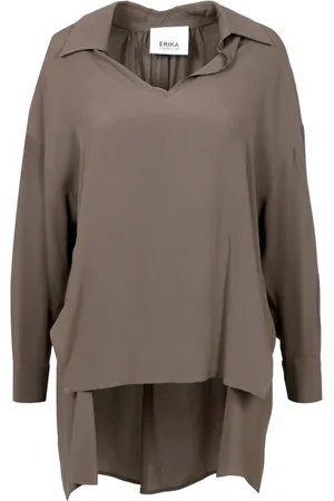 ERIKA CAVALLINI Bluser & Skjorter, Dame, , XS, Bred V-hals Crepe de Chine Skjorte