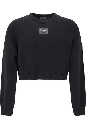 Dolce & Gabbana Strik, Dame, Sort, XS, Uld, Cropped Pullover med Ribkanter