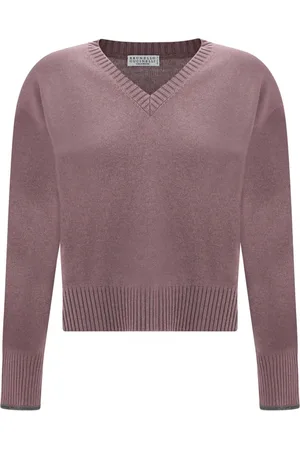 Brunello Cucinelli Strik, Dame, Lyserød, S, Cashmere, Lyserød Cashmere Sweater med V-Hals