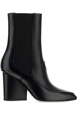 Salvatore Ferragamo Sko, Dame, Sort, 38 EU, Læder, Marineo Gancini Logo Ankelstøvler