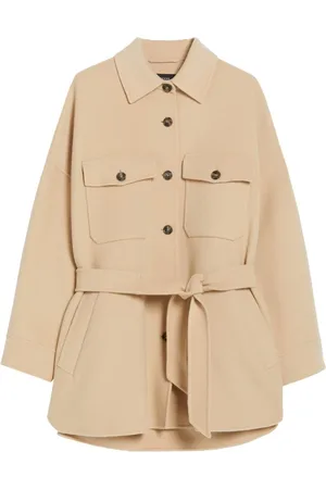Max Mara Jakke, Dame, , XL, Uld, Sand Breda Jakke