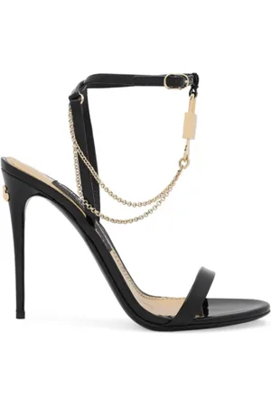 Dolce & Gabbana Sko, Dame, Sort, 37 1/2 EU, Læder, Glamourøse Læder Chain-Link Sandaler