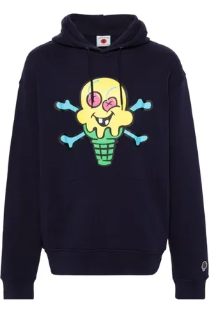 ICECREAM Sweathshirts & Hoodies, Herre, Blå, S, Bomuld, Grafisk Print Sweater med Broderet Logo