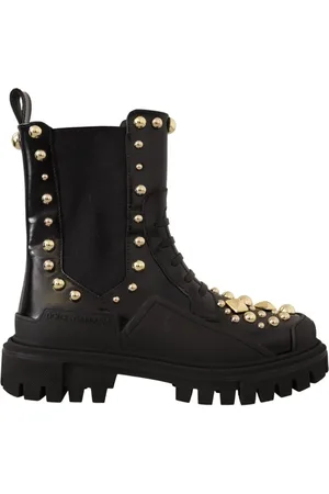 Dolce & Gabbana Sko, Dame, Sort, 36 EU, Uld, Studded Embroidered Combatstøvler