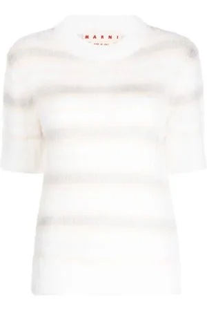 Marni Strik, Dame, Hvid, S, Uld, Børstet Mohair T-shirt