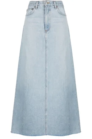 AGOLDE Nederdel, Dame, Blå, W25, Denim, Maxi Denim Nederdel med Frynsekant