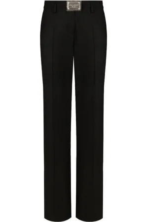 Dolce & Gabbana Bukser, Dame, Sort, M, Uld, Logo Plade Straight Bukser