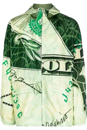 Moschino Jakke, Herre, Grøn, L, Polyester, Letvægtsjakke med Print