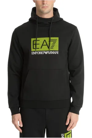 EA7 Sweathshirts & Hoodies, Herre, Sort, M, Bomuld, Mønstret hættetrøje med hætte, logo og lomme