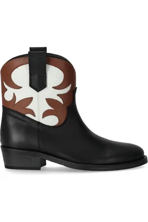 Via Roma Sko, Dame, Sort, 37 EU, Uld, Tricolor Texan Bootie med Lærdetaljer