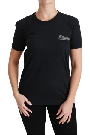 Dolce & Gabbana Top, Dame, Sort, 2XS, Bomuld, Blå Amore Patch Crewneck Top