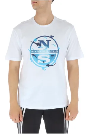 North Sails Top, Herre, Hvid, 2XL, Bomuld, Hvid Print T-shirt