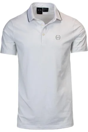 Armani Exchange Top, Herre, Hvid, S, Bomuld, Hvid Polo med Kort Ærme og Knappelukning