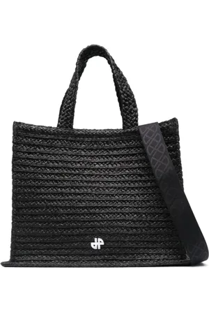 Patou Taske, Dame, Sort, ONE SIZE, Uld, Sort Raffia Tote Taske med Logo Applikation