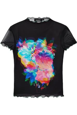 Desigual Top, Dame, Sort, L, Polyester, Sort Printet Kortærmet T-Shirt