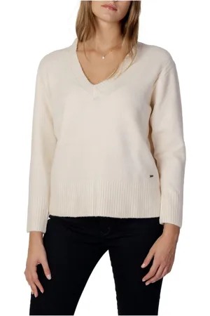 Pepe Jeans Strik, Dame, Hvid, XS, Uld, Hvid V-hals Langærmet Strik
