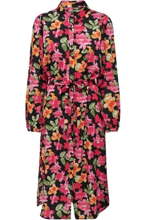 JACQUELINE DE YONG Kjole, Dame, Flerfarvet, S, Polyester, Blomstret Knap-Front Kjole