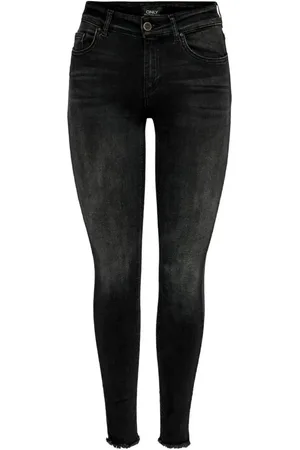 ONLY Jeans, Dame, Sort, M, Bomuld, Sorte ensfarvede jeans til kvinder med lynlås og knaplukning