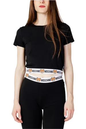 Moschino Top, Dame, Sort, L, Bomuld, Sort ensfarvet kortærmet T-shirt
