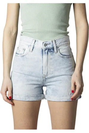 Calvin Klein Shorts, Dame, Blå, W24, Bomuld, Blå ensfarvede shorts med lynlås og knaplukning