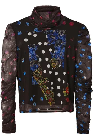 Desigual Bluser & Skjorter, Dame, Sort, XS, Uld, Sort Printet Turtleneck T-shirt