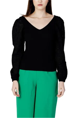 ONLY Strik, Dame, Sort, XL, Bomuld, Sort V-Hals Strik Trøje